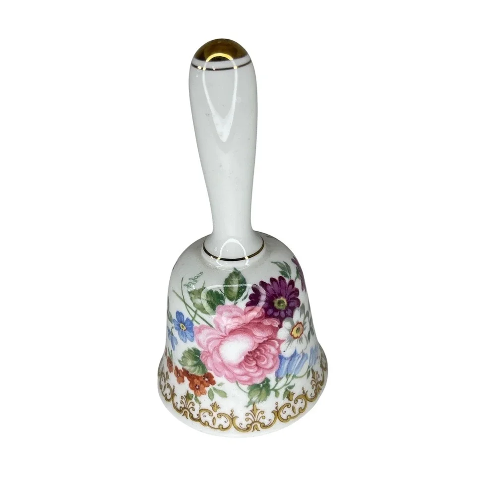Crown Staffordshire Fine Bone China Floral Dinner Bell Gold Trim Made in England